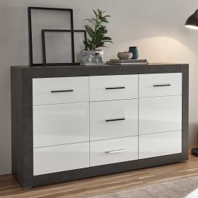 Sideboard Jains in Weiß Hochglanz und Beton Grau modern – Ansicht 2