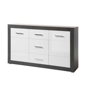 Sideboard Jains in Weiß Hochglanz und Beton Grau modern – Ansicht 1