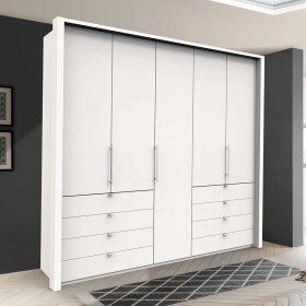 Weißer Schlafzimmerschrank Emiliano mit Falttüren und Schubladen – Ansicht 2