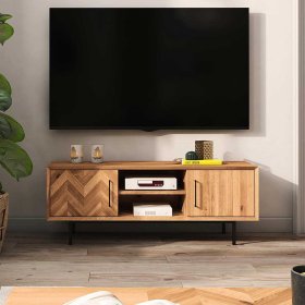 TV Möbel Yalley aus Wildeiche Massivholz und Stahl 50 cm hoch – Ansicht 2