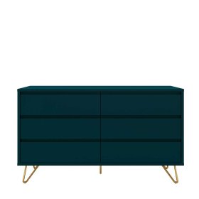 Design Kommode Tomi in Dunkelblau und Goldfarben mit Vierfußgestell aus Metall – Ansicht 2