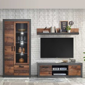 Wohnwand Frondito in Dunkelgrau und Altholz Optik 250 cm breit (dreiteilig) – Ansicht 3