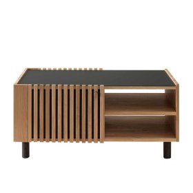 Skandi Design Wohnzimmer Tisch Prozatur aus Wildeiche Massivholz mit Glasplatte – Ansicht 1