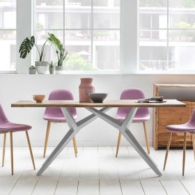Design Esstisch Vatila in Altsilberfarben und Wildeiche mit Massivholzplatte – Ansicht 3