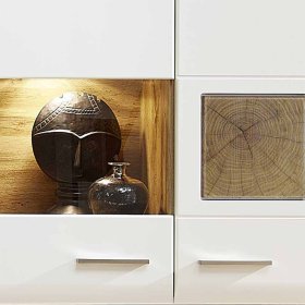 Wandvitrine Drucana in Weiß Holz Dekor mit LED Beleuchtung – Ansicht 3
