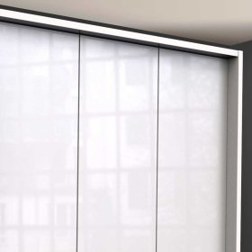 Weißer Schlafraumschrank Grinzia glasbeschichtet mit Falttüren und Schubladen – Ansicht 5