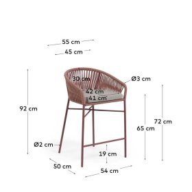 Tresenhocker Rückenlehne Tona aus Metall und Kordel Geflecht (4er Set) – Ansicht 8