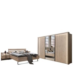 Design Möbel Set Bruvena in Eiche Optik und Dunkelgrau für Schlafzimmer (vierteilig) – Ansicht 1