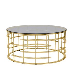 Eleganter Couchtisch Anno mit runder Tischplatte in Goldfarben und Grau – Ansicht 1