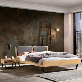 Industriestil Doppelbett Eiche hell Sibuyan mit Bügelgestell 38 cm Einstiegshöhe – Ansicht 2