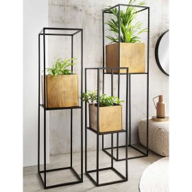 Moderne Pflanzensäule Vetruna in Antik Goldfarben und Schwarz – Ansicht 5