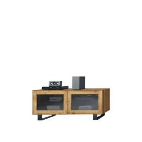 TV Board Vaneri aus Wildeiche Massivholz mit Glastüren – Ansicht 1
