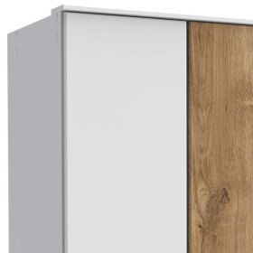 Moderner Schlafzimmerkleiderschrank Cerhard in Plankeneiche Holzoptik und Weiß – Ansicht 3