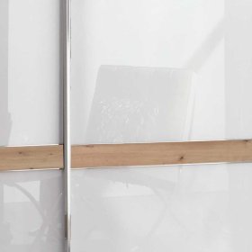 Schwebetürenschrank Normandie in Eiche Bianco und Weiß mit Glas beschichtet – Ansicht 7