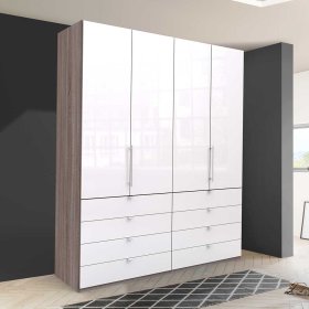 Schlafzimmerschrank Yunidra in modernem Design Trüffelfarben und Weiß – Ansicht 3