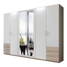 XL Kleiderschrank 6-türig Agnesco in Eiche Sägerau und Weiß – Ansicht 1