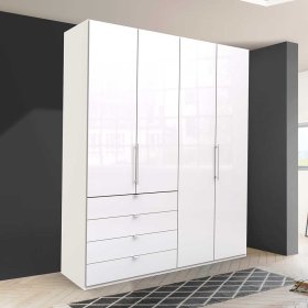 Design Schlafzimmerschrank Grinzia mit Falttüren in Weiß Glas beschichtet – Ansicht 3