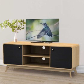 Fernsehlowboard Charian in Schwarz und Eichefarben im Skandi Design – Ansicht 2