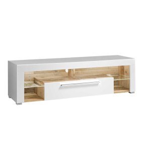 Fernsehboard Prishia in Holz Antik Optik und Weiß mit Glasböden – Ansicht 2