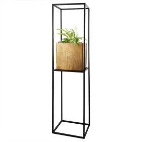 Moderne Pflanzensäule Vetruna in Antik Goldfarben und Schwarz – Ansicht 1