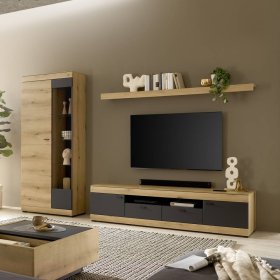 TV Wohnwand Badehma in Eichefarben und Dunkelgrau (dreiteilig) – Ansicht 12
