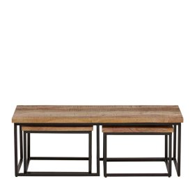 Couchtisch Set 3-teilig Wyola aus Mangobaum Massivholz und Metall (dreiteilig) – Ansicht 2