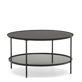 Schwarzer Wohnzimmertisch Cusern aus Glas und Metall 80 cm breit – Ansicht 2