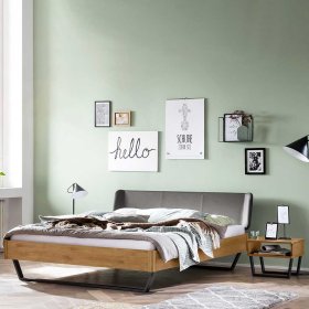 Wildeiche Doppelbett Bella - Metall Bügelgestell wahlweise mit Nachtkonsolen – Ansicht 2