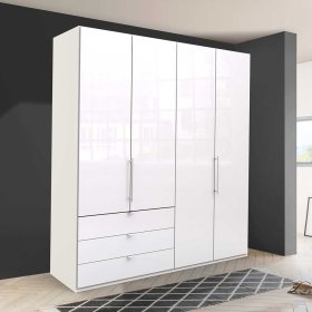 Geräumiger Kleiderschrank Grinzia in Weiß Glas beschichtet mit Falttüren – Ansicht 3