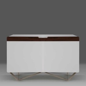 Design Esszimmersideboard Bacanova in Weiß & Nussbaumfarben mit Metallgestell – Ansicht 2