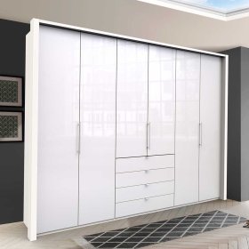 XL Schlafzimmerschrank Grinzia in Weiß Glas beschichtet mit Falttüren – Ansicht 2