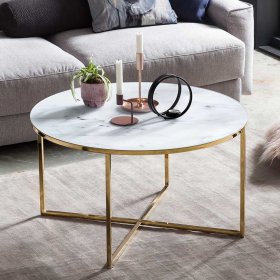 Retro Glas Tisch Enzigo in Weiß und Goldfarben rund – Ansicht 5