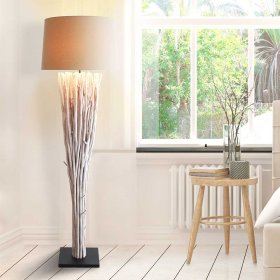 Weiße Stehleuchte Vidal im Skandi Design aus Treibholz mit Stoff Schirm – Ansicht 3