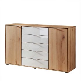 Esszimmersideboard Durac Schubladen glasbeschichtet in Eiche Bianco & Weiß – Ansicht 1
