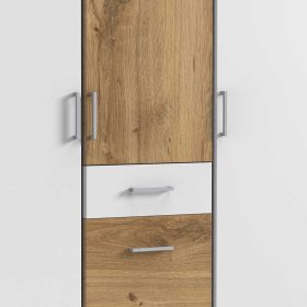 Moderner Schlafzimmerkleiderschrank Cerhard in Plankeneiche Holzoptik und Weiß – Ansicht 4