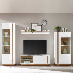 TV Wohnwand Franvos im Skandi Design in Weiß und Wildeiche Optik (vierteilig) – Ansicht 2
