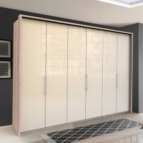 XXL Falttürenschrank Codumenta in Cremefarben und Eiche Sägerau glasbeschichtet – Ansicht 2