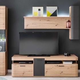 TV Board Lucisa in Eiche Optik und Anthrazit 180 cm breit – Ansicht 7