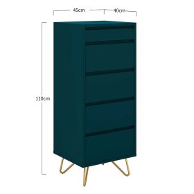 Schminkkommode Andro in Petrol und Goldfarben 110 cm hoch – Ansicht 9