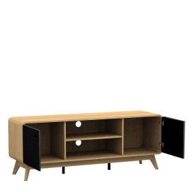 Fernsehlowboard Charian in Schwarz und Eichefarben im Skandi Design – Ansicht 3