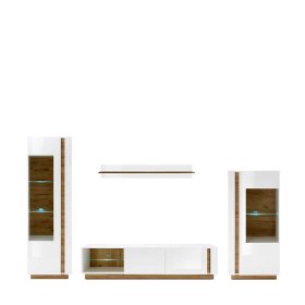 Wohnzimmer Anbauwand Franvos in Weiß und Wildeiche Optik im Skandi Design (vierteilig) – Ansicht 1