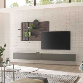 TV Wohnwand Hanniba in Anthrazit & Eiche dunkel zur Wandmontage (dreiteilig) – Ansicht 2