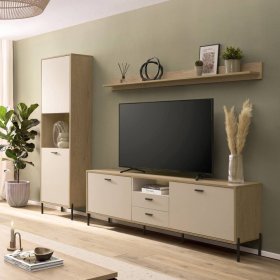 Wohnwand modern Zimena in Beige und Eichefarben (dreiteilig) – Ansicht 6