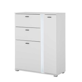 Weiße Design Wohnwand Constantin mit LED Beleuchtung 125 cm hoch (dreiteilig) – Ansicht 4