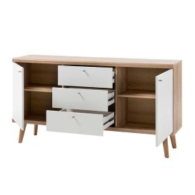 Wohnwand Modern Levanca in Eichefarben und Weiß mit Metallgriffen (fünfteilig) – Ansicht 21