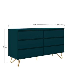 Design Kommode Tomi in Dunkelblau und Goldfarben mit Vierfußgestell aus Metall – Ansicht 7