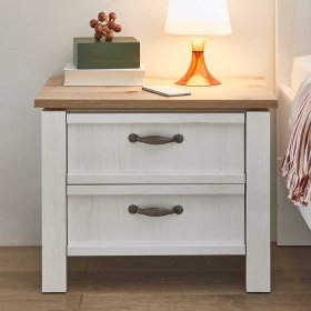 Doppel Bett mit Konsolen Drienna in Eichefarben und Weiß Landhaus (dreiteilig) – Ansicht 5