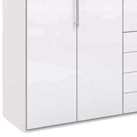 Design Kleiderschrank Grinzia in Weiß Glas beschichtet mit Falttüren – Ansicht 4
