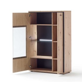 Wohnzimmer Highboard Geronda in Eiche Optik und Anthrazit mit Glas – Ansicht 3