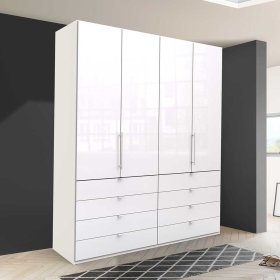 Schlafzimmer Kleiderschrank Grinzia in Weiß Glas beschichtet mit Falttüren – Ansicht 3